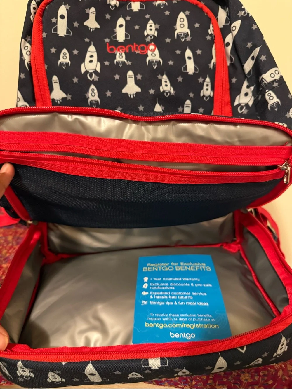 bentgo Kids Rocket Navy Backpack with Red Trim